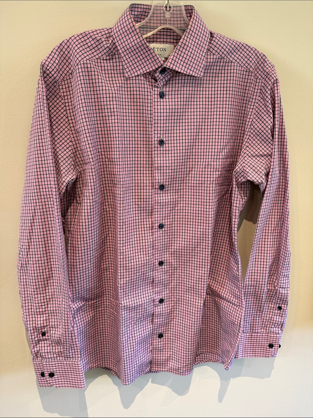 Eton Pink and Navy Windowpane Dress Shirt